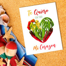 Quiero Chili Peppers Heart Valentines vykort