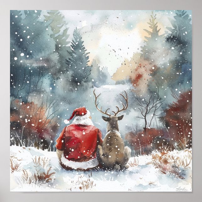 Quiet Christmas Night – Santa and Reindeer Winter  Poster (Framsidan)