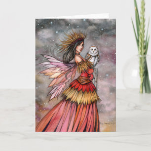 Quiet Ember Fairy and Uggla Fantasy Art Kort