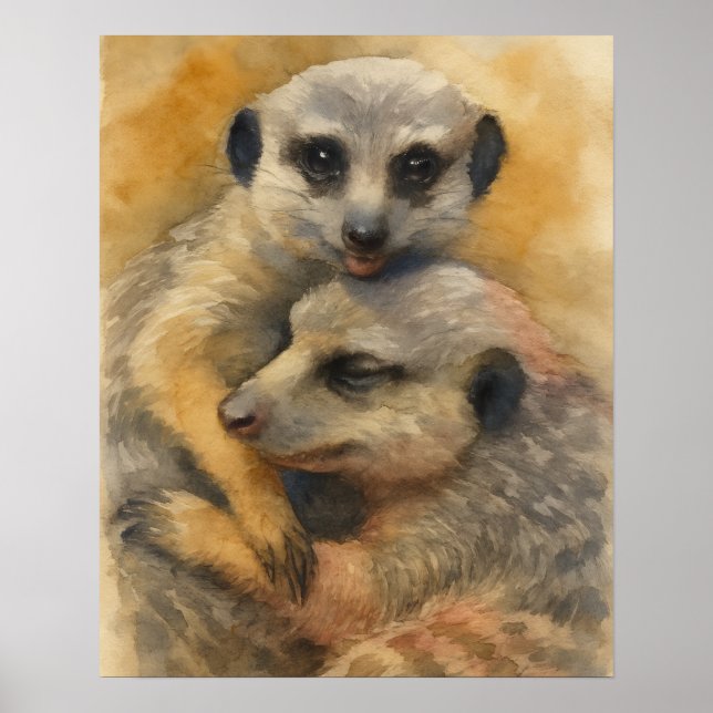 Quiet Embrace - Watercolor Meerkat Pair Poster (Framsidan)