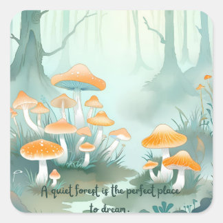 Quiet Forest Dreaming - Mushroom Forest Sticker Fyrkantigt Klistermärke