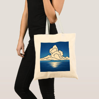 Quiet Horizon – Minimal Ocean & Cloud Art Tote Bag Tygkasse