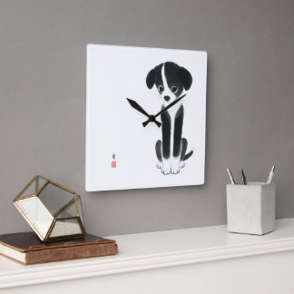 Quiet Paws - Minimalist Ink Puppy Fyrkantig Klocka