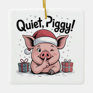 Quiet Piggy Christmas Santa hat Democratic Julgransprydnad Keramik