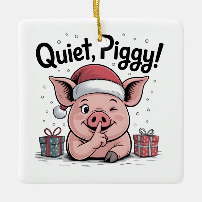 Quiet Piggy Christmas Santa hat Democratic  Julgransprydnad Keramik (Framsida)