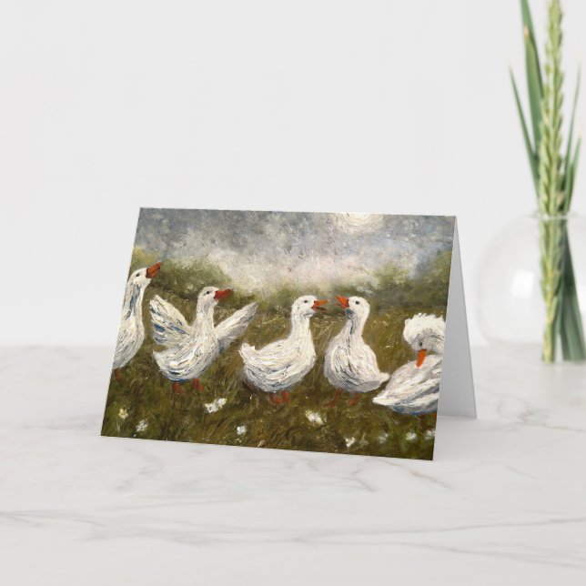 Quiet Quack: White Duck Starry Night Goose Kort (Framsida)