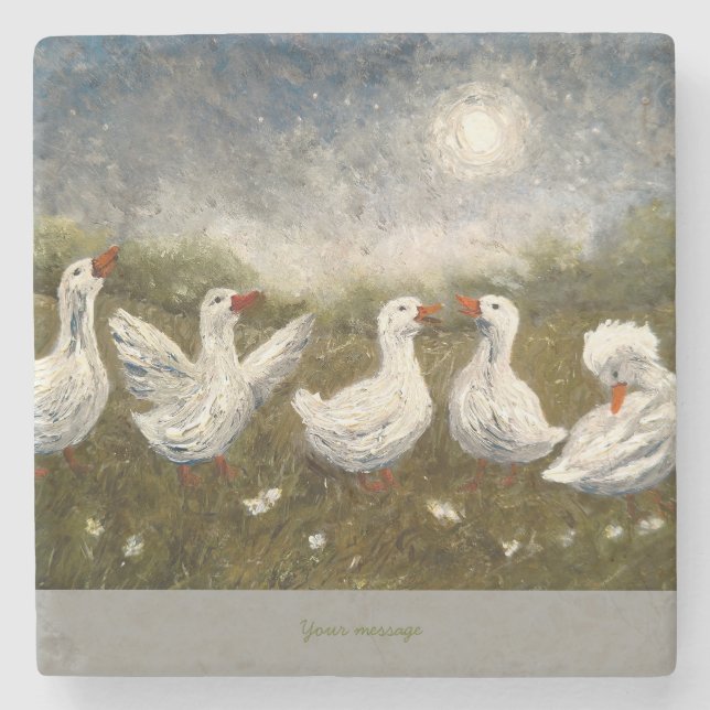 Quiet Quack: White Duck Starry Night Goose Stenunderlägg (Framsidan)