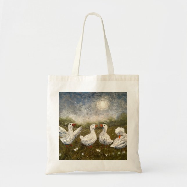 Quiet Quack: White Duck Starry Night Goose Tygkasse (Framsidan)