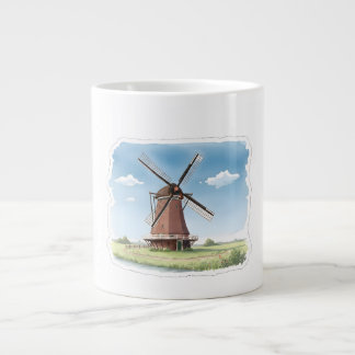 Quiet Windmill in the Fields – Soft Watercolor Lan Jumbo Mugg