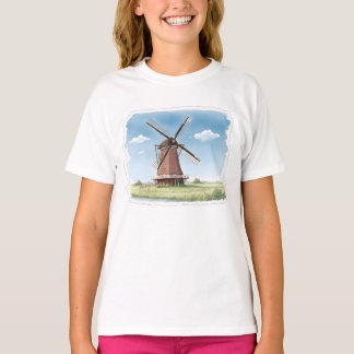 Quiet Windmill in the Fields – Soft Watercolor Lan T Shirt