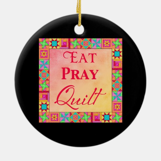 Quilcks Blocks Gräns Art Eat Pray Quilt Black Julgransprydnad Keramik (Baksidan)