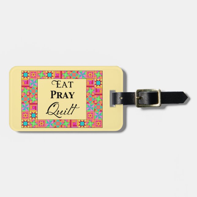 Quilcks Blocks Gräns Art Eat Pray Quilt Gult Bagagebricka (Horisontell Framsida)