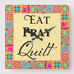 Quilcks Blocks Gräns Art Eat Pray Quilt Gult Fyrkantig Klocka