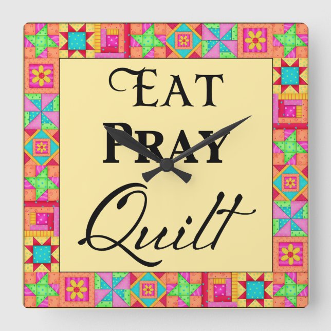 Quilcks Blocks Gräns Art Eat Pray Quilt Gult Fyrkantig Klocka (Framsida)
