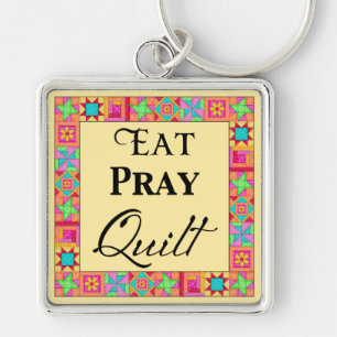 Quilcks Blocks Gräns Art Eat Pray Quilt Gult Fyrkantig Silverfärgad Nyckelring