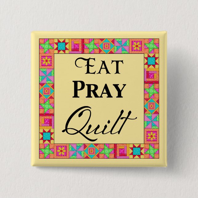 Quilcks Blocks Gräns Art Eat Pray Quilt Gult Knapp (Framsida)