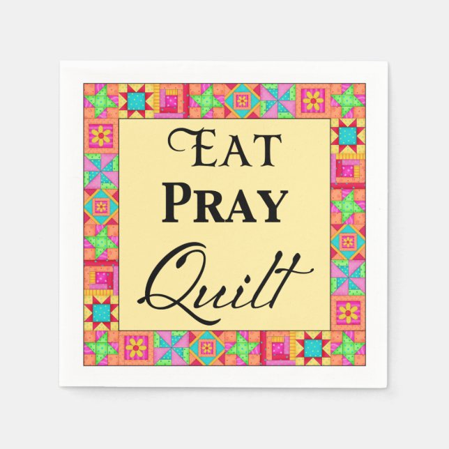 Quilcks Blocks Gräns Art Eat Pray Quilt Gult Pappersservett (Framsidan)
