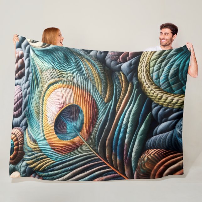 Quiled Abstrakt Peacock Feather Fleece Blanket (På plats)