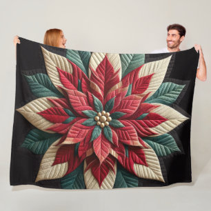 Quiled Mönster Poinsettia Red Grönt Black Fleecefilt