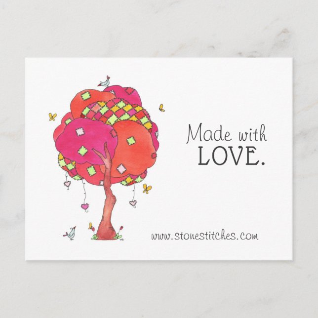 Quiled Patchwork made with Kärlek Advertising Card Vykort (Framsida)