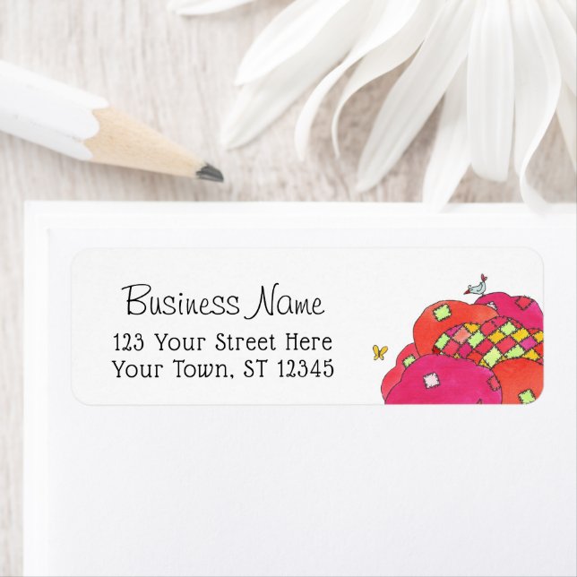 Quiled Patchwork Träd Design Returadress Etikett (Insitu)