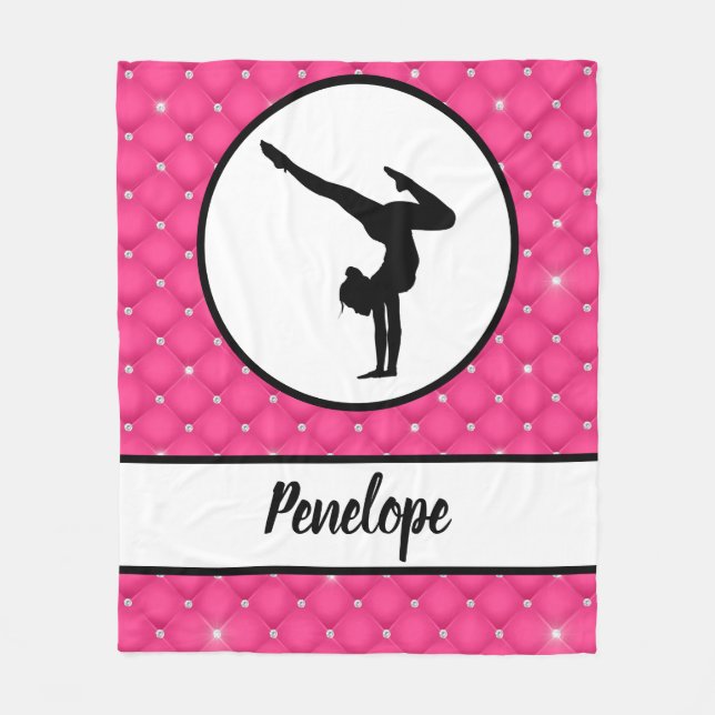 Quiled Shock rosa Faux Rhinestone Handstand Fleecefilt (Framsidan)