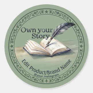 Quill Book Own Your Story Anpassad Produktetikett Runt Klistermärke