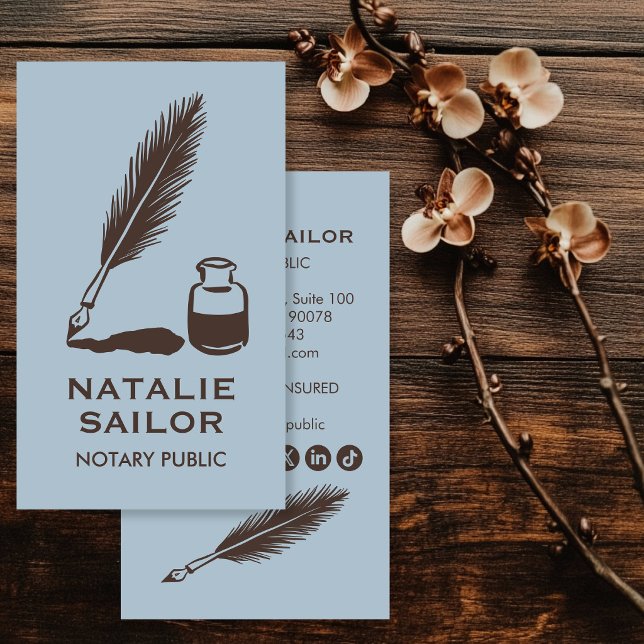 Quill Feather Bläck Penna Logo Notarius Publicus A Visitkort (Quill Feather Ink Pen Logo Notary Public CUSTOM Social Media Icons Business Card
)
