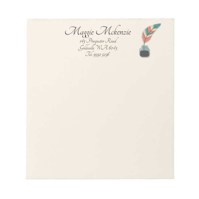 Quill i Flaska i Bläck Anteckningsblock (Framsida)