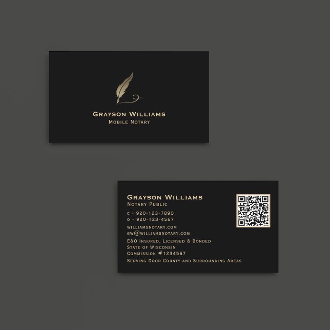Quill Mobile Notary Black Guld QR-kod Visitkort (Skapare uppladdad)