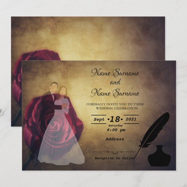 Quill och inkwell inbjudningar (Fram/baksida)