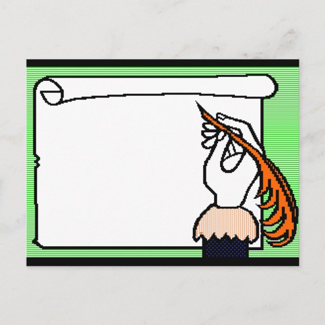 Quill, skrivinstrument vykort (Framsida)