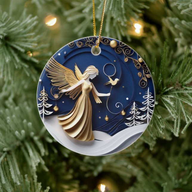 Quilled-Art Golden Angel Winter Julgransprydnad Keramik (Träd)