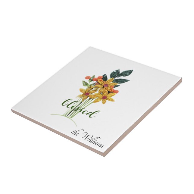 Quilled höstblommor "välsignad" keramisk platta kakelplatta (Sidan)