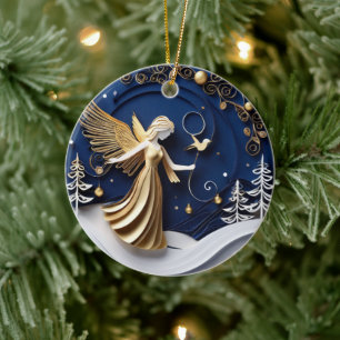 Quilled-konst Guldängel Vinter Julgransprydnad Keramik