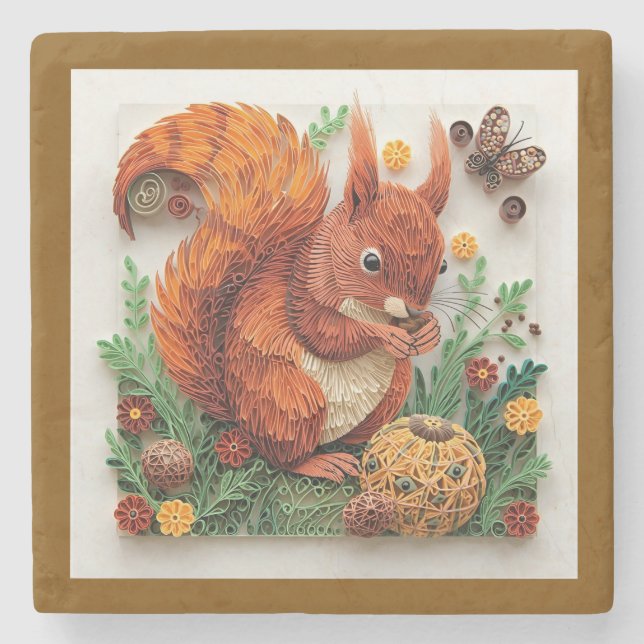 Quilling Effect Red Squirrel in Autumn Stenunderlägg (Framsidan)