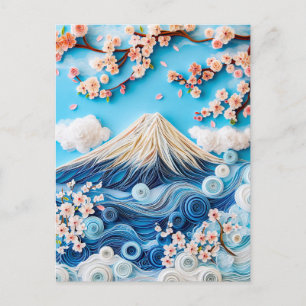 Quilling Mount Fuji med körsbärsblommor Vykort