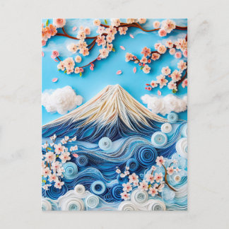 Quilling Mount Fuji med körsbärsblommor Vykort