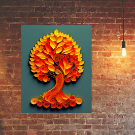 Quilling Orange Höstfigur Träd Poster