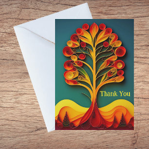 Quilling Orange Träd Höst Illustration Tack Helgkort