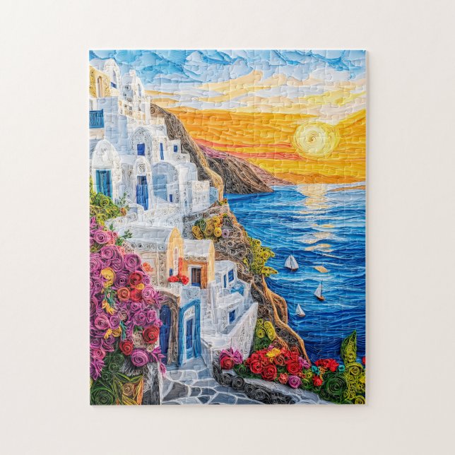Quilling Sunset in Santorini Oia Pussel (Vertikal)