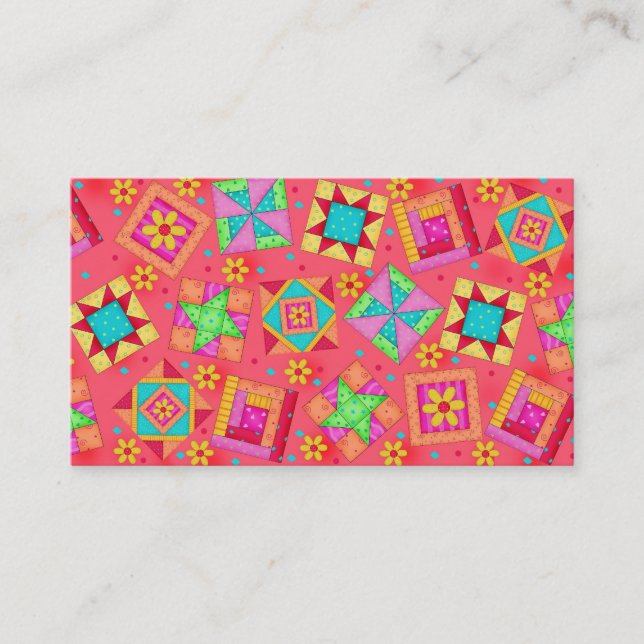 Quilt Art-Affärskortet Coral Red Background Visitkort (Framsida)