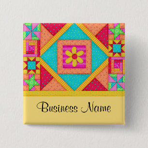 Quilt Art Namn Button Badge - Gult Knapp