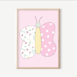 Quilt Art Print Set: Butterfly Pink Gallery Wall Poster