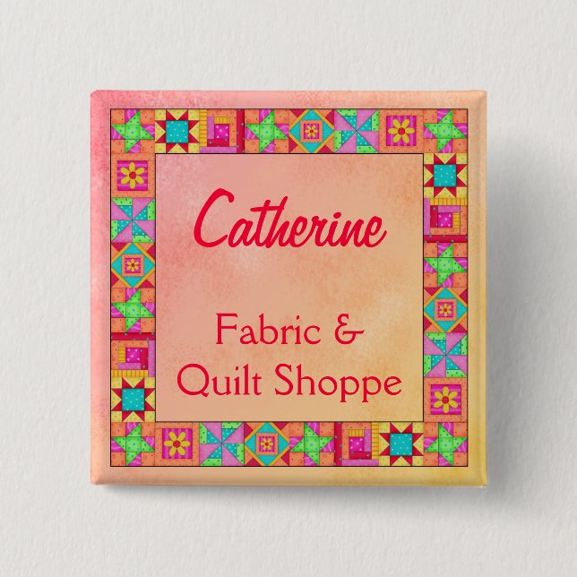 Quilt Block Gräns Art Quilt Business Namn Badge Knapp (Framsida)