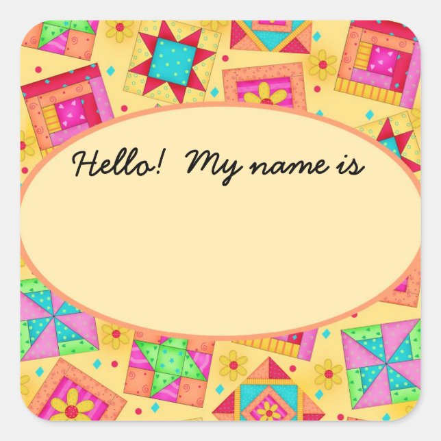 Quilt Blocks gult Namn bricka eller etikett (Framsida)