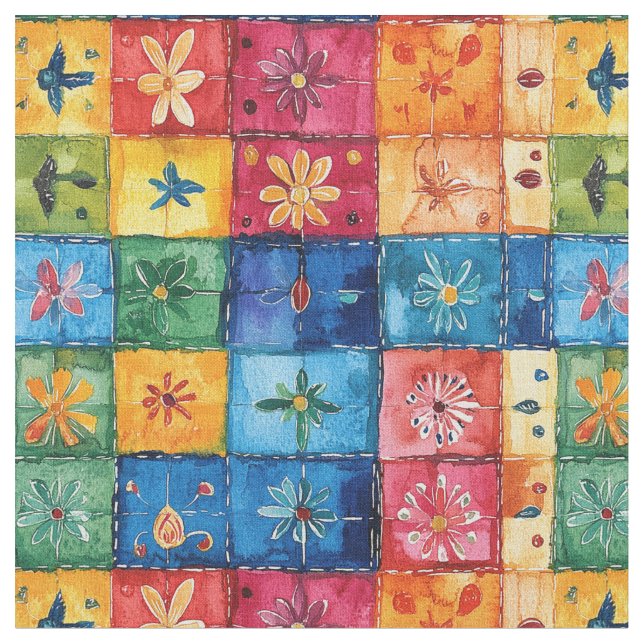 Quilt Blommönster-Papel Picado Patchwork Tyg (Närbild)
