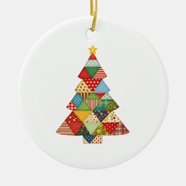 Quilt Christmas Tree Festive Quilt Lovers  Julgransprydnad Keramik (Framsidan)