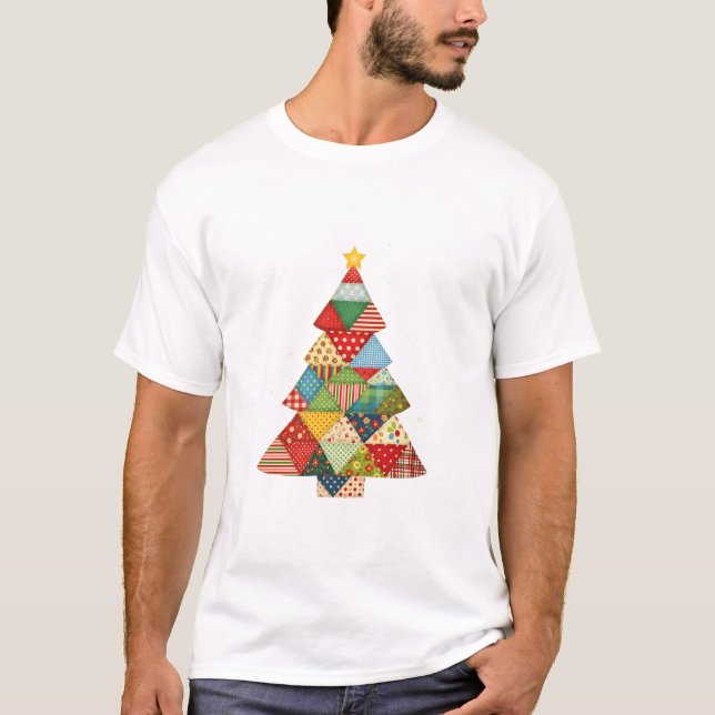 Quilt Christmas Tree Festive Quilt Lovers  T Shirt (Framsida)