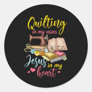 Quilt Jesus Kristus Religiösa Quilt Sewing Machi Runt Klistermärke